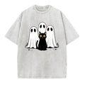 Funny Ghosts & Black Cat Print Vintage Washed T-shirt